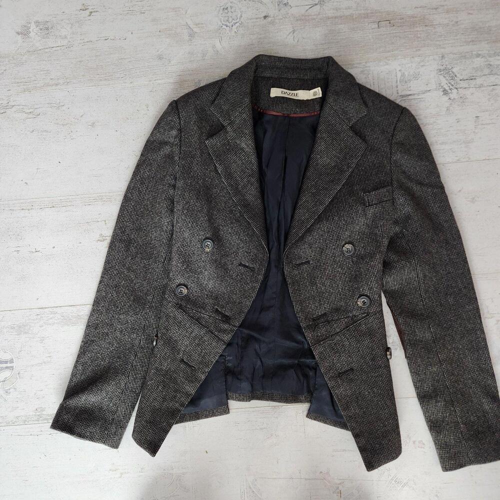 Flawless DAZZLE tweed gray brown blazer jacket suede elbow see meaure S?